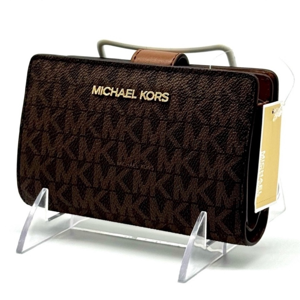 Michael Kors Medium Jet Set Travel Zip Chain Bifold Wallet - Brown Signature